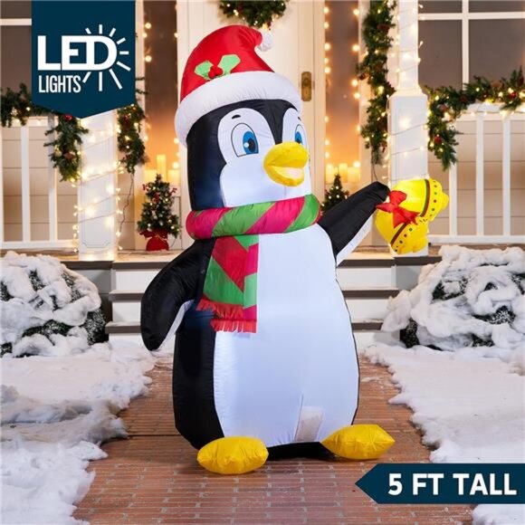 5 FT Christmas Inflatable Penguin Decoration, Blow Up Yard Decoration Holiday - Picture 2 of 7
